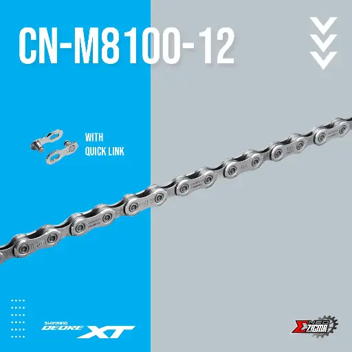 [CNSH148I] Chain MTB SHIMANO XT CN-M8100 116L 12-Spd w/ Quick Link Ind. Pack ICNM8100116Q