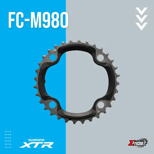 [CRSH106I] Chainring MTB SHIMANO XTR FC-M980 AE 32T w/ Fixing Bolt (4Pcs) Ind. Pack Y1LR98140