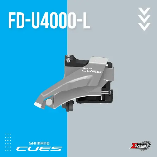 [FDSH261E] Front Derailleur MTB SHIMANO CUES FD-U4000-L 2x9/10 Low Clamp Top Swing (w/ 31.8 & 28.6mm Adapter) Ind. Pack EFDU4000LX4